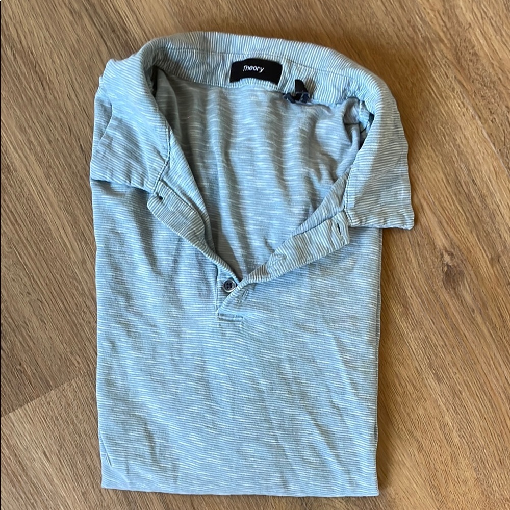 Theory Men's Light Blue Patterned Polo Shirt